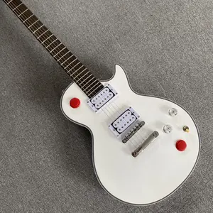 Red Switch Electric Guitar - White Body with Red Knobs and Dual Humbucker Pickups