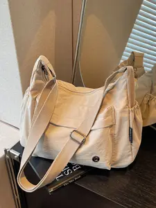 New Minimalist Solid Color Nylon Crossbody Shoulder Bag with Front Zipper Pocket Perfect for Daily Commute and Outings