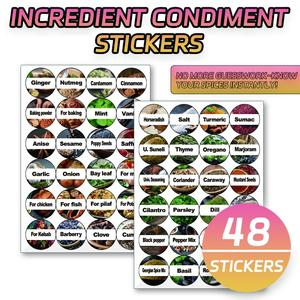 48 Pcs Kitchen Spice Circle Sticker Label Set, Home Use Condiment Labels, Quick Identification Non-Adhesive Stickers for Bottles and Jars