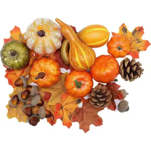 50pcs Fall Decorations for Home- Mini Pumpkins, Autumn Leaves & Acorns Centerpiece Set -Thanksgiving Harvest Decor for Table, Mantle, Party Backdrop