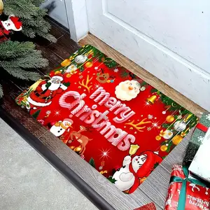 1 piece of Christmas Santa Claus pattern crystal velvet floor mat, door mat, decorative mat, comfortable standing mat, living room bedroom area mat, home decoration, Home Decorative Rug