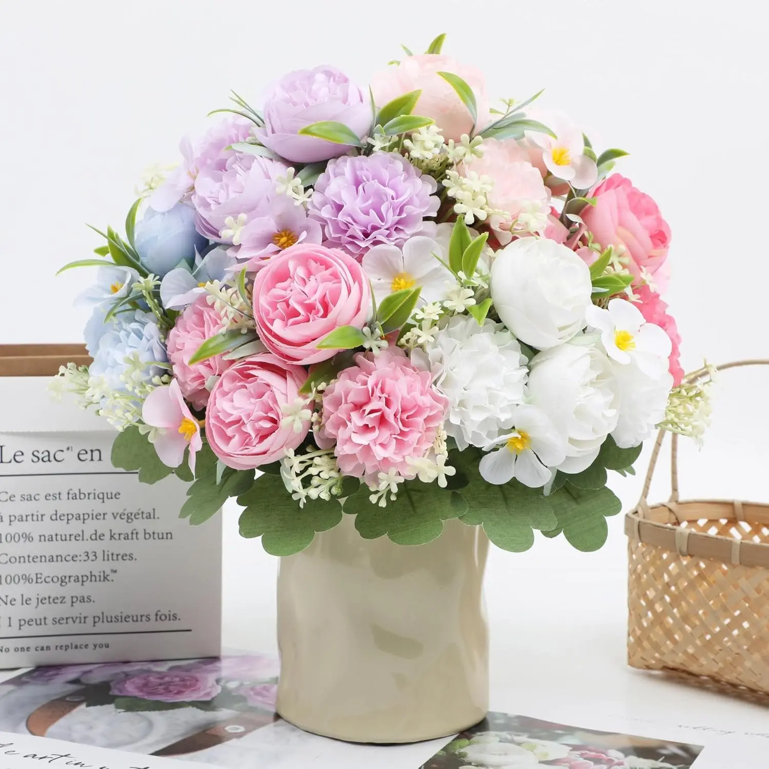 Boho Peony Artificial Flowers, Real Touch Silk Peonies, Spring Fake Floral Bouquets, Faux Flower Bouquet, Faux Floral Arrangements, Home Table Centerpieces, Wedding Party Decor, Home Decor Accessory, Artificial Flower Decorations