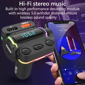 Bluetooth FM Transmitter Car Charger PD20W QC3.0 Fast Charge Hands-Free Calls Colorful Light