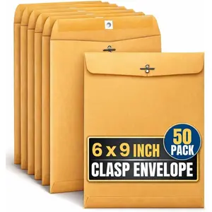 Mailing Envelopes 6x9, Manilla Brown Envelopes with Clasp and Gummed Flaps, Small Size 50 Per Box