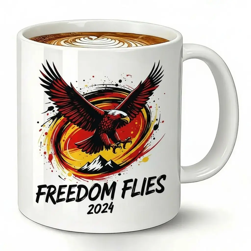 1pcs, Patriotic Eagle Ceramic Mug - Germany 11oz Cup, "Freedom Flies 2024" Bold Graphic Design, German Themed Drinkware, Birthday Gift for Men & Women Who Adore Eagle & Patriotic Motifs, Fun Ceramic Coffee Tea Mug for Daily Beverages