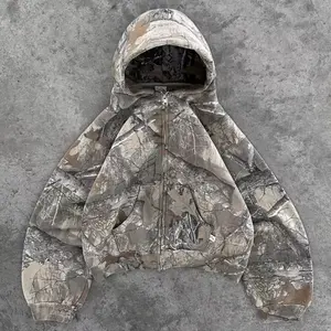 Y2K Retro Zip up Hoodie Men Camouflage Pattern Zipper Sweatshirt High Street Hip Hop Streetwear Oversized Unisex Camo Hoodie JENTULIN