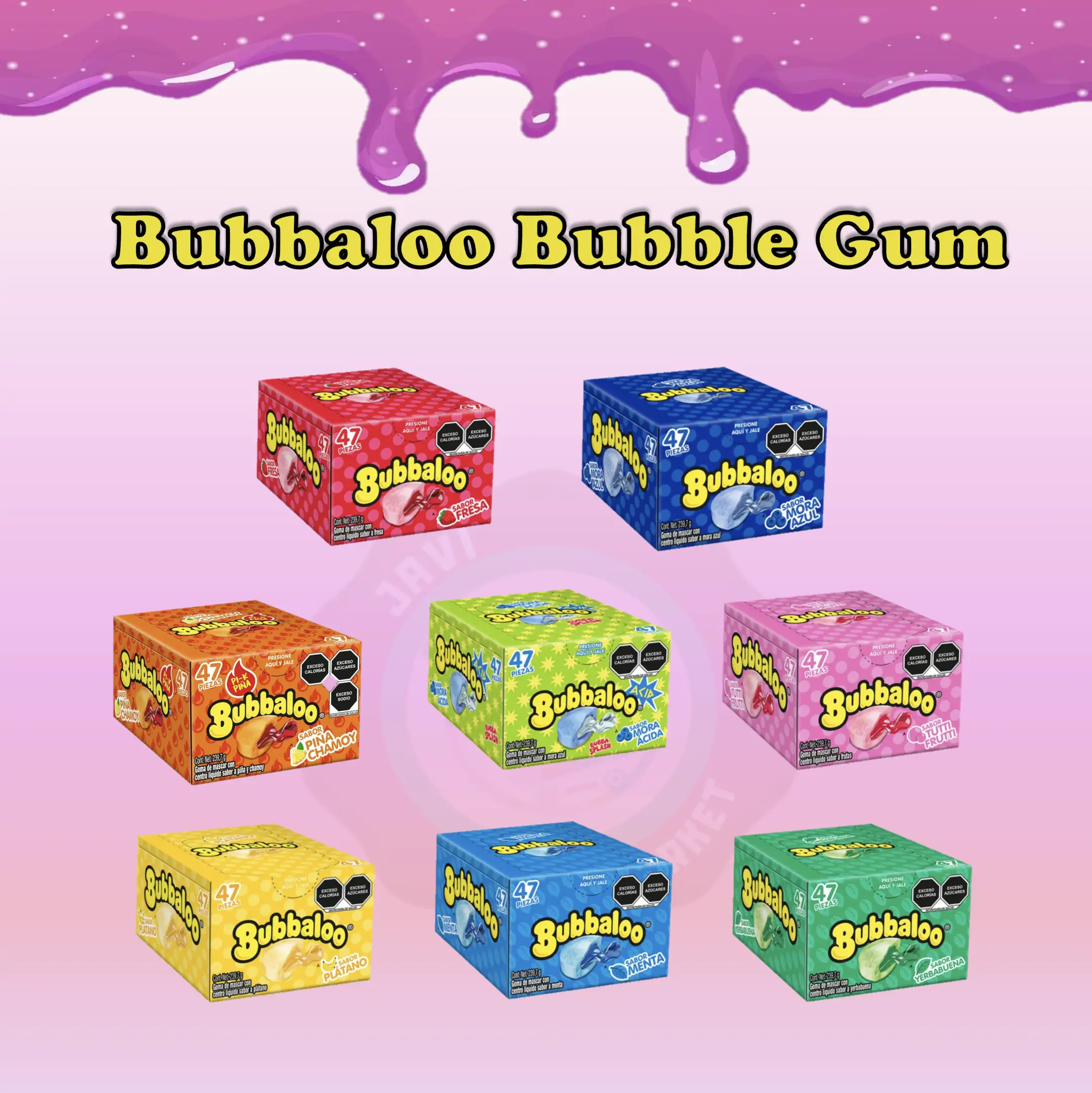 Bubbaloo Bubble Gum Assorted Flavors Mexican Chicle Candy 47 Pieces