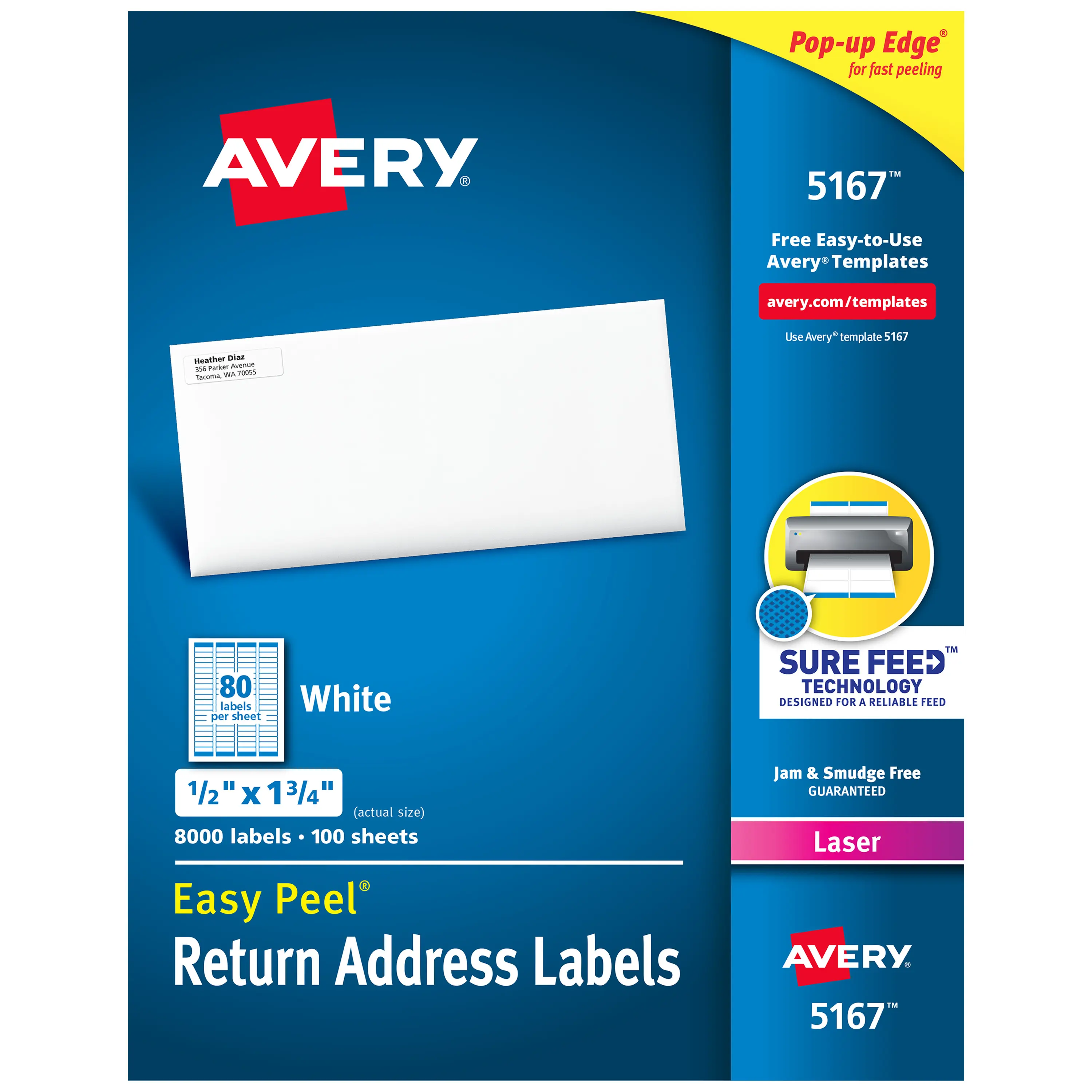 Avery Easy Peel Return Address Label Set (5167 Model), Sure Feed Technology, Permanent Adhesive, 0.5" x 1.75", 8000 Count Labels for Laser Printers