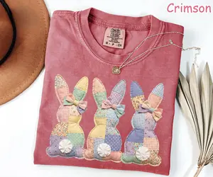 Comfort Colors Faux Patchwork Bunny Shirt, Vintage Cottagecore Easter Shirt, Spring Floral Graphic Tee, Gift for Women  - HARSIN