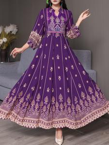 boho ethnic embroidered maxi dress, vintage long skirt for vacation travel beachwear, casual retro style women's clothing