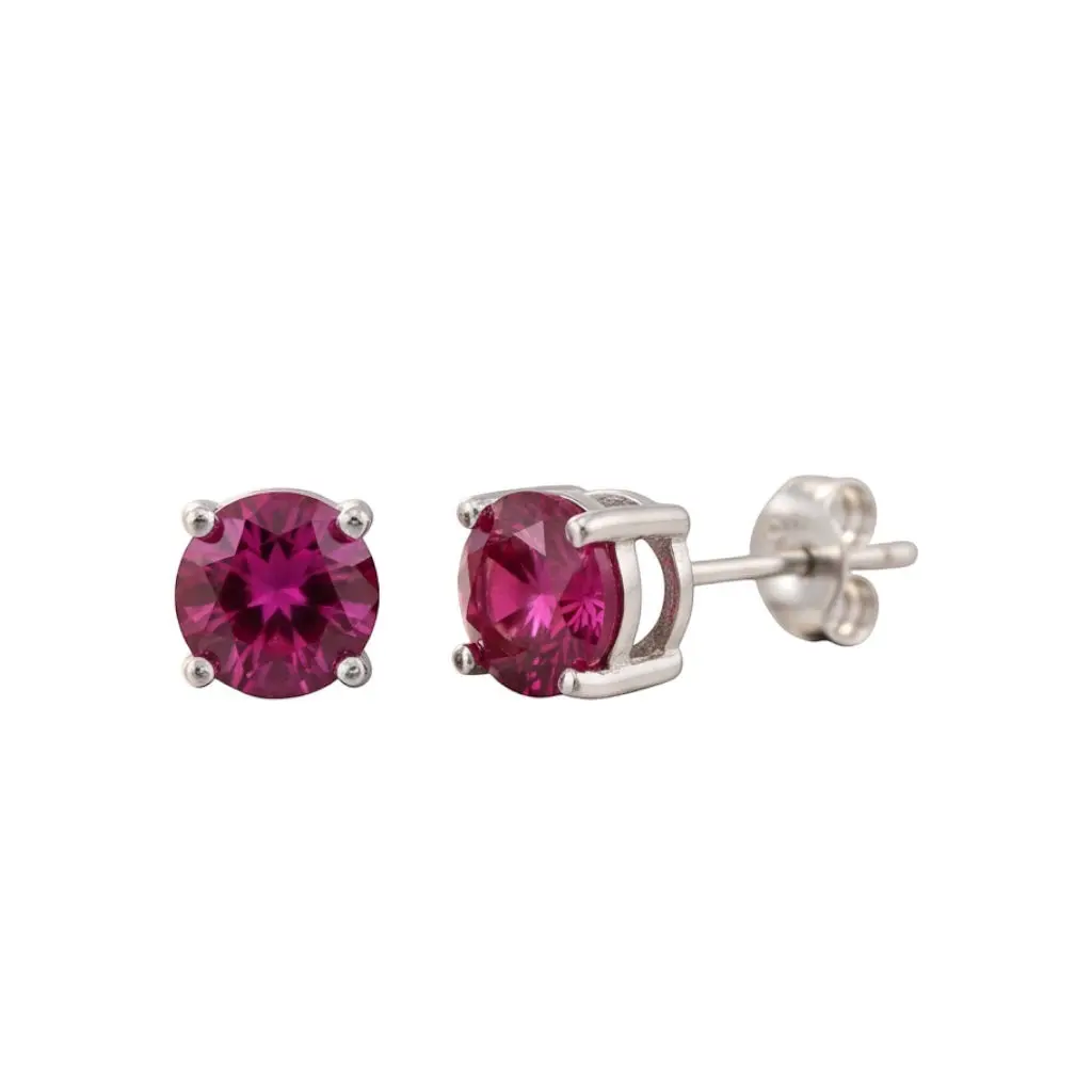 Ruby Round Stud .925 Sterling Silver Earrings - 3mm, 4mm, 5mm or 6mm - July Birthstone