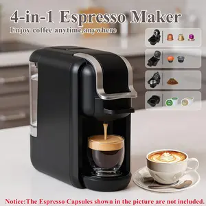 4-in-1 Compact Italian Coffee Machine for Home & Office - 35s Preheating, 600ml Water Tank, Fast Brewing, Self-Cleaning, Makes Latte, Espresso, Iced Coffee, Suitable for RV Use