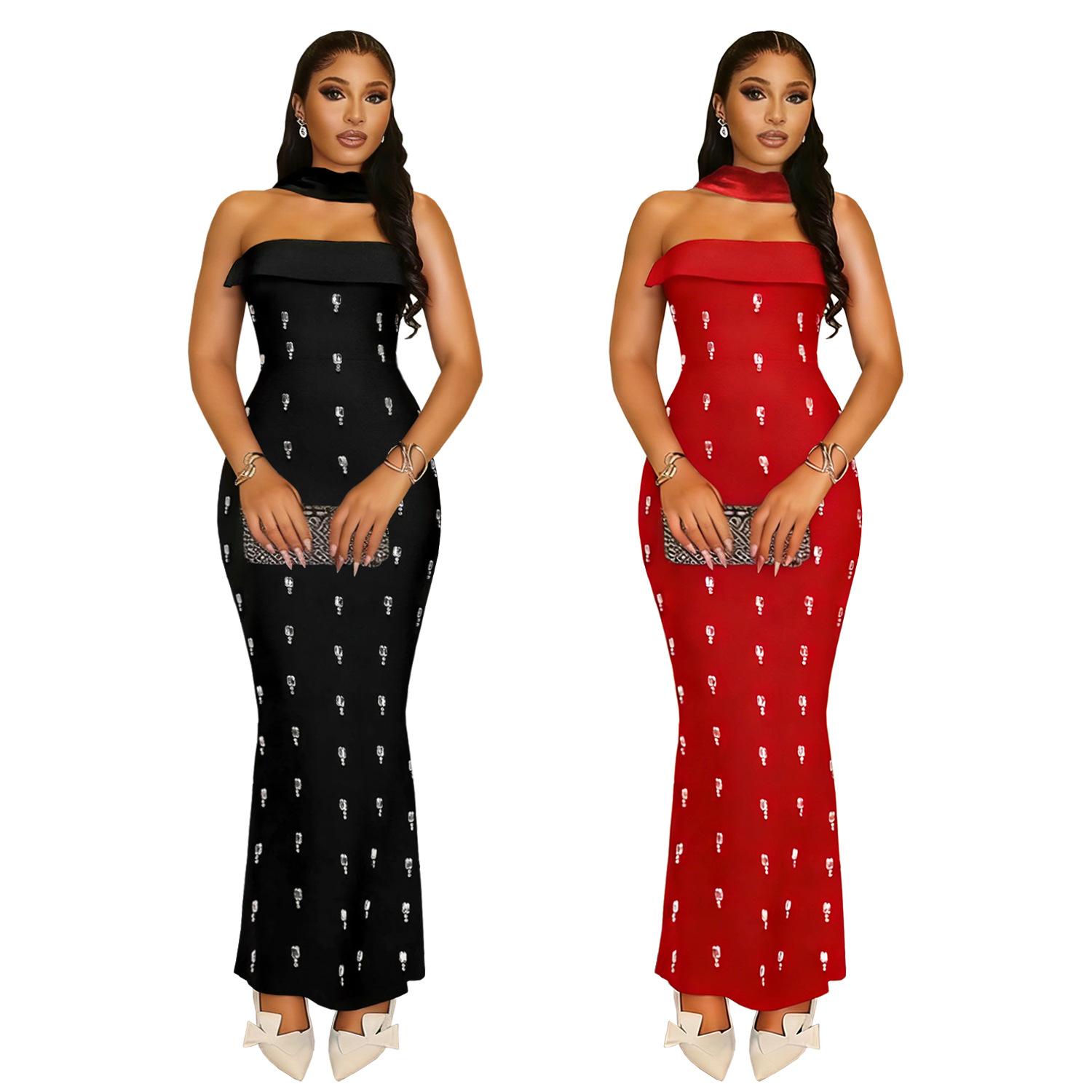 Elegant Strapless Embellished Ribbon Dress Set for Women Fashionable Two-Piece Outfit