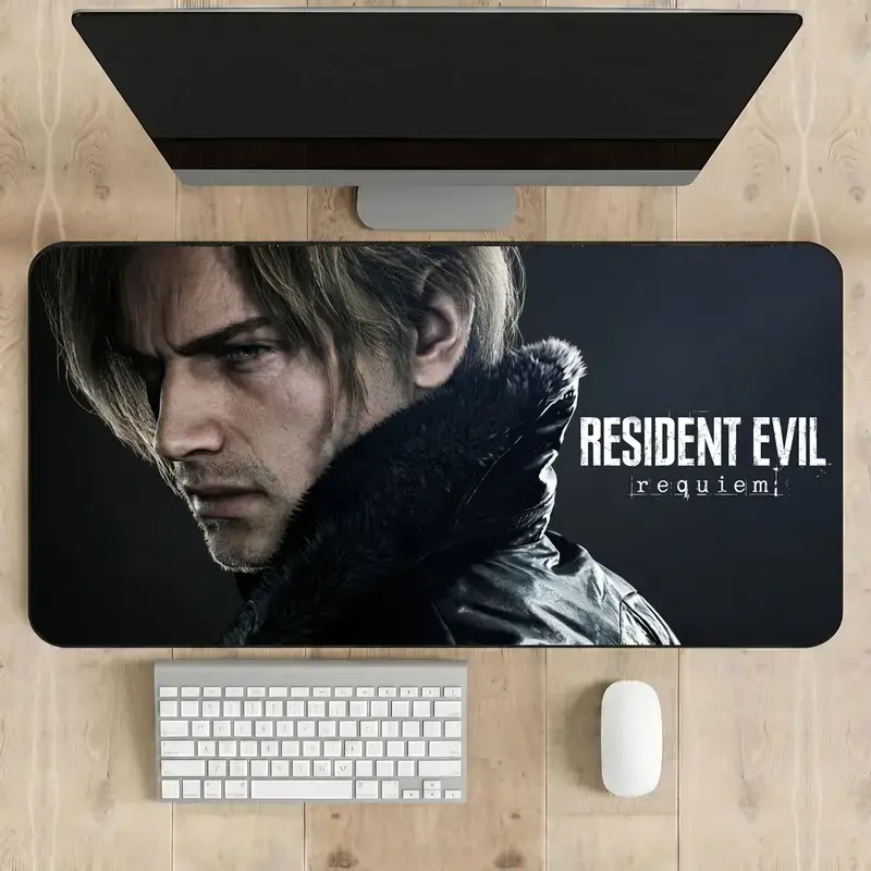 Resident Evil Leon S. Kennedy Gaming Desk Mat, Horror Gamer Setup Extended Mouse Pad, Survival Horror Desk Accessory, Retro Game Artwork Deskmat