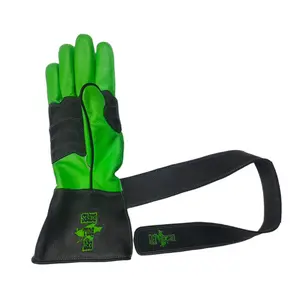 Premium Reinforced Bull Riding Glove Adult & Youth Outer Seam Right Hand - EPT Bull Ropes Black & Green Calf Leather