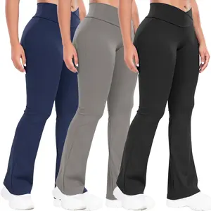 Flared Fitness Yoga Pants High-Waisted Slim Fit Cross-Waist Bootcut Style Casual Sports Training Wear for Women Comfortable Breathable All-Season Polyamide Elastane Leggings
