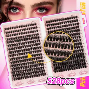 528PCS Large Capacity J-B-60PLL+80PLL 5D Messy False Eyelash Extension Set Multi Style Mixed Set 10-16mm Mixed Eyelash Cluster Single False Eyelash Cluster Natural Appearance Dramatic Curling Endurance Ultra