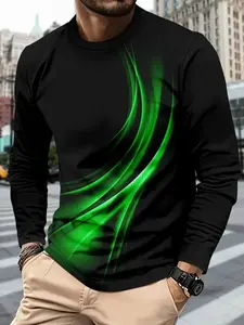 Men's Casual Long Sleeve Shirt, Athletic Top, Geometric Pattern, Fitted Design, Suitable for Gym & Daily Wear, Athletic Style Activewear