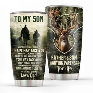 Hunting Father & Son 20oz Tumbler, Wherever Your Journey May Take You Mug, Stainless Steel Deer Hunting Cup, Outdoor Gifts For Dad, Hunter Son Gift, Buck Mug For Hunters, Travel Cup