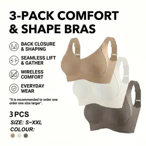 3-Pack Bras Back Closure, Shaping,PushUpSeamless, Wire-Free, Comfortable everyday