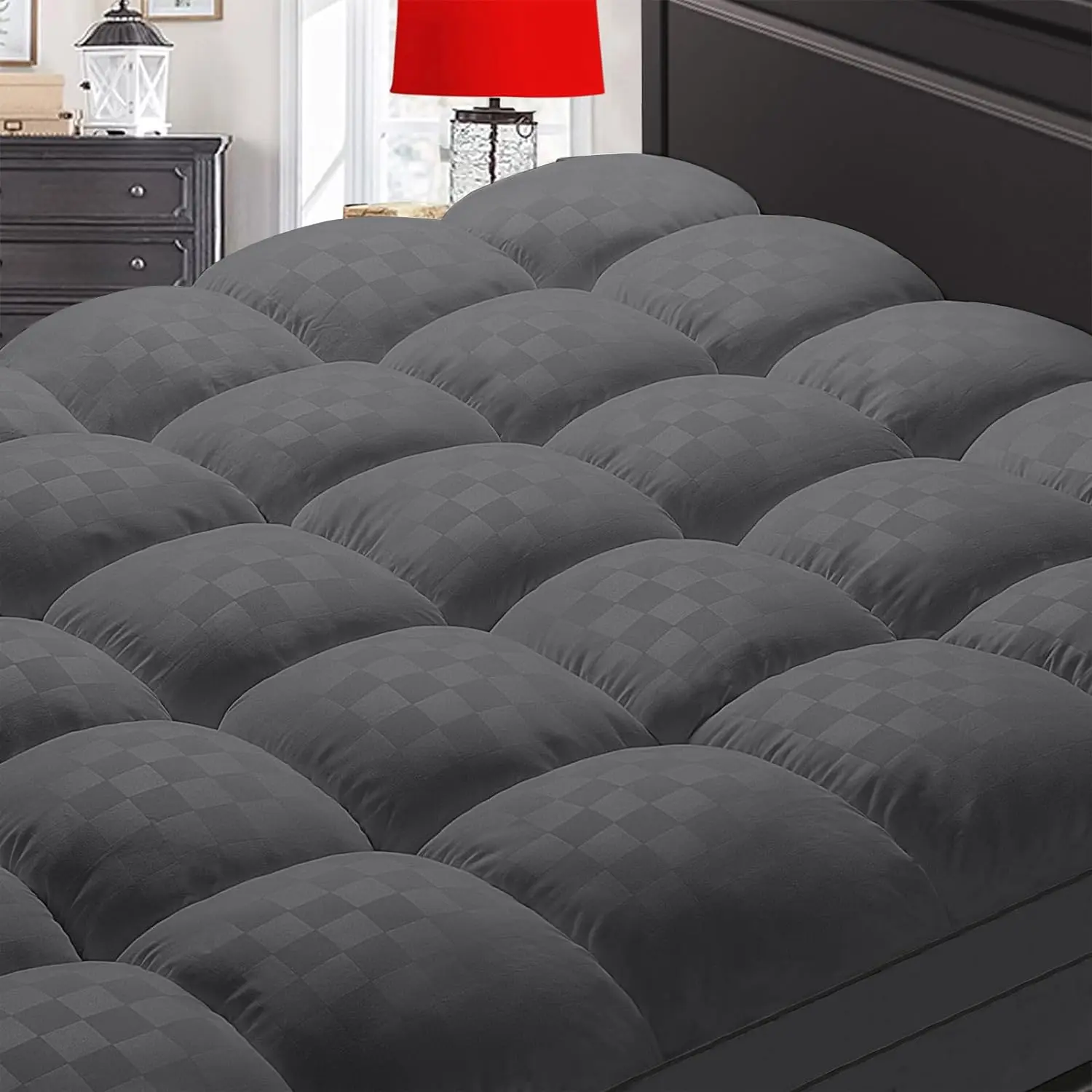 Mattress Topper ,Extra Thick Mattress Pad Cover for  ,Cooling Mattress Protector with 8-21 Inch Deep Pocket,Overfilled Down Alternative Filling,Grey