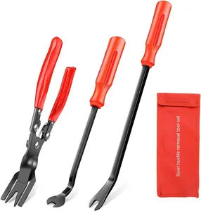 3 PCS Clip Removal Tool,Clip Pliers Fastener Remover,Car Trim Rivet Removal Pry Tool for Automotive Door Panel,Upholstery,Dashboard Red