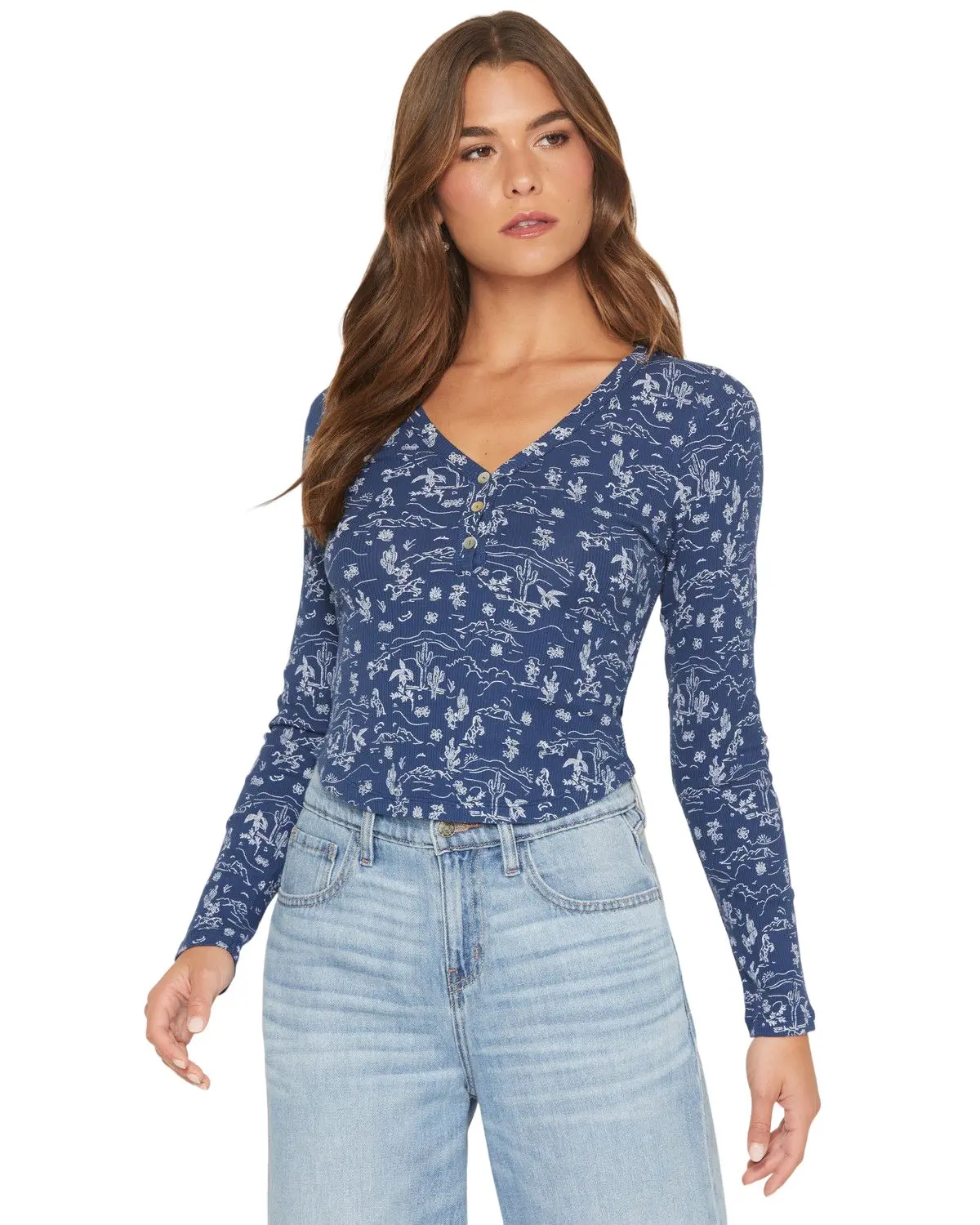 Wild Moss Women's Women'S Conversational Print Long Sleeve Thermal Shirt - Ima5320-K389gw