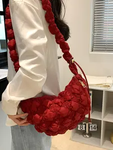 Women's Lightweight Pleated Dumpling Bag, Waterproof Nylon Shoulder Bag, Multi-Use Crossbody Bag for Work School Travel