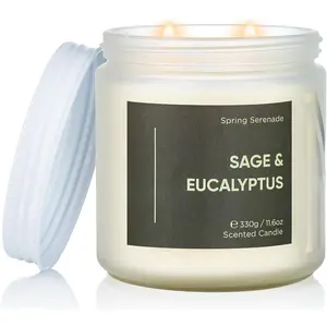 Eucalyptus Sage Scented Candle, 2-Wick,  Soy Wax, Non , 70-Hour Long Lasting , 11.6oz, Spring Cleaning Candles,  & Clean Scent for , Relaxation Gifts