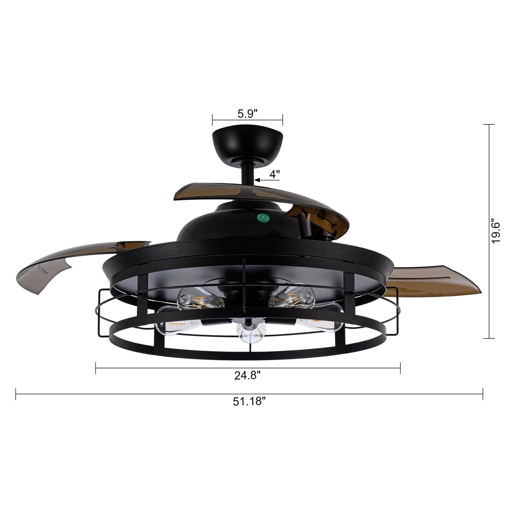 52" Industrial Downrod Mount Ceiling Fan with LED Light & Remote Control