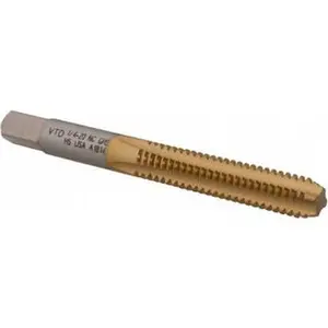 Greenfield High-Speed Steel Straight Flute Threading Tap - 1/4-20 UNC, 4-Flute, Bottoming, 2B, Titanium Nitride Finish, 1.0000" Thread Length, 2.5000" OAL, Right Hand, H5, Series TN3105 305111