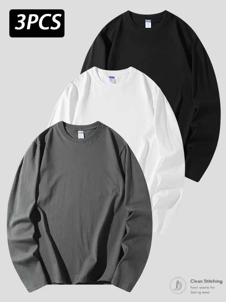 Men's Long Sleeve Crew Neck T-Shirt, Solid Color Basic Casual Tee, Regular Fit Pullover Top for Daily Wear, Layering, Lounge, Work, Travel, Streetwear, Fall and Spring, Available in 1 Piece, 2 Pack and 3 Pack, Multiple Colors, Wardrobe Essential