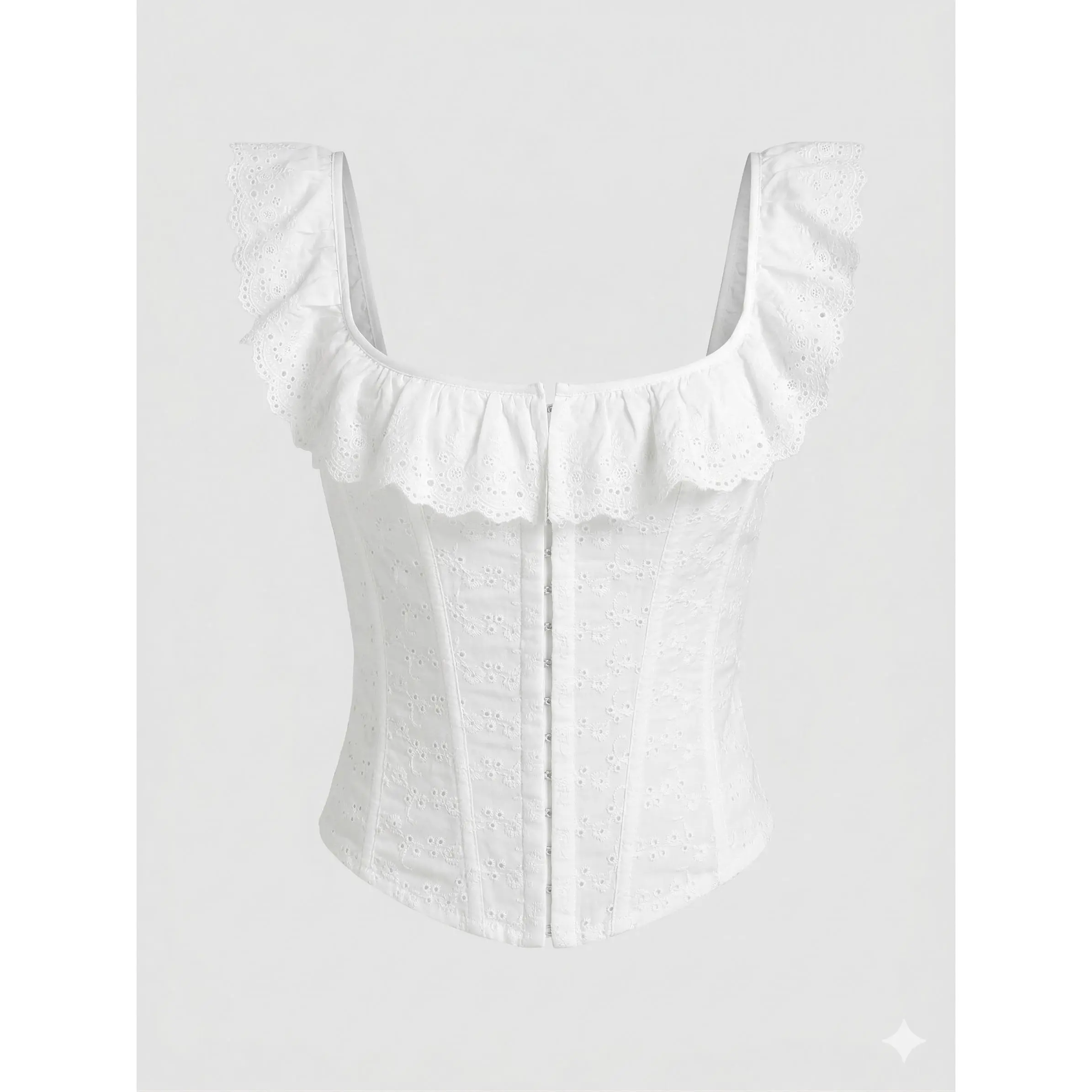 Women's Sweet Eyelet Embroidery Corset Top, Butterfly Sleeve Square Neck Blouse, Summer Cute Top
