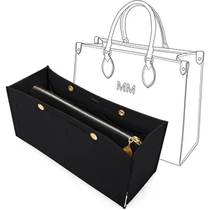 Felt Purse Organizer Insert,Handbag Organizer with Detachalbe Zipper Pocket for ONTHEGO GM,3 Size 8034 Black Large