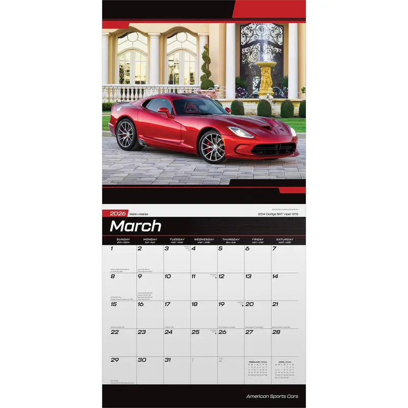 American Sports Cars OFFICIAL | 2026 12 x 24 Inch (Hanging) Monthly Square Wall Calendar | Foil Stamped Cover | Plato | Racing Automotive 2