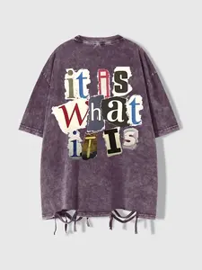 Men's Vintage Asymmetric Fringe Round Neck Graphic T-Shirt, Street Style Streetwear Washed Short Sleeve, Gothic Fashion Casual Top, Menswear Comfortable Daily Wear