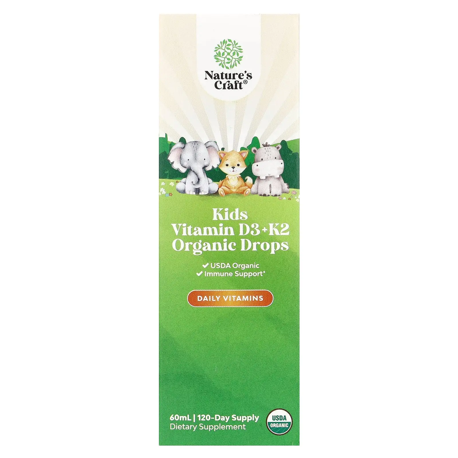 Nature's Craft Kids Vitamin D3 + K2 Organic Drops, 60 ml
