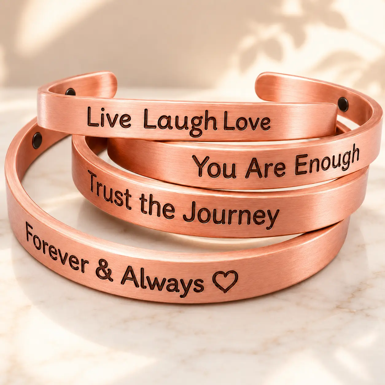 Custom Engrave Made-to-Order Pure Copper Magnetic Open-Cuff Bracelet, Adjustable Unisex Gift with Personalized Name, Date or Quote