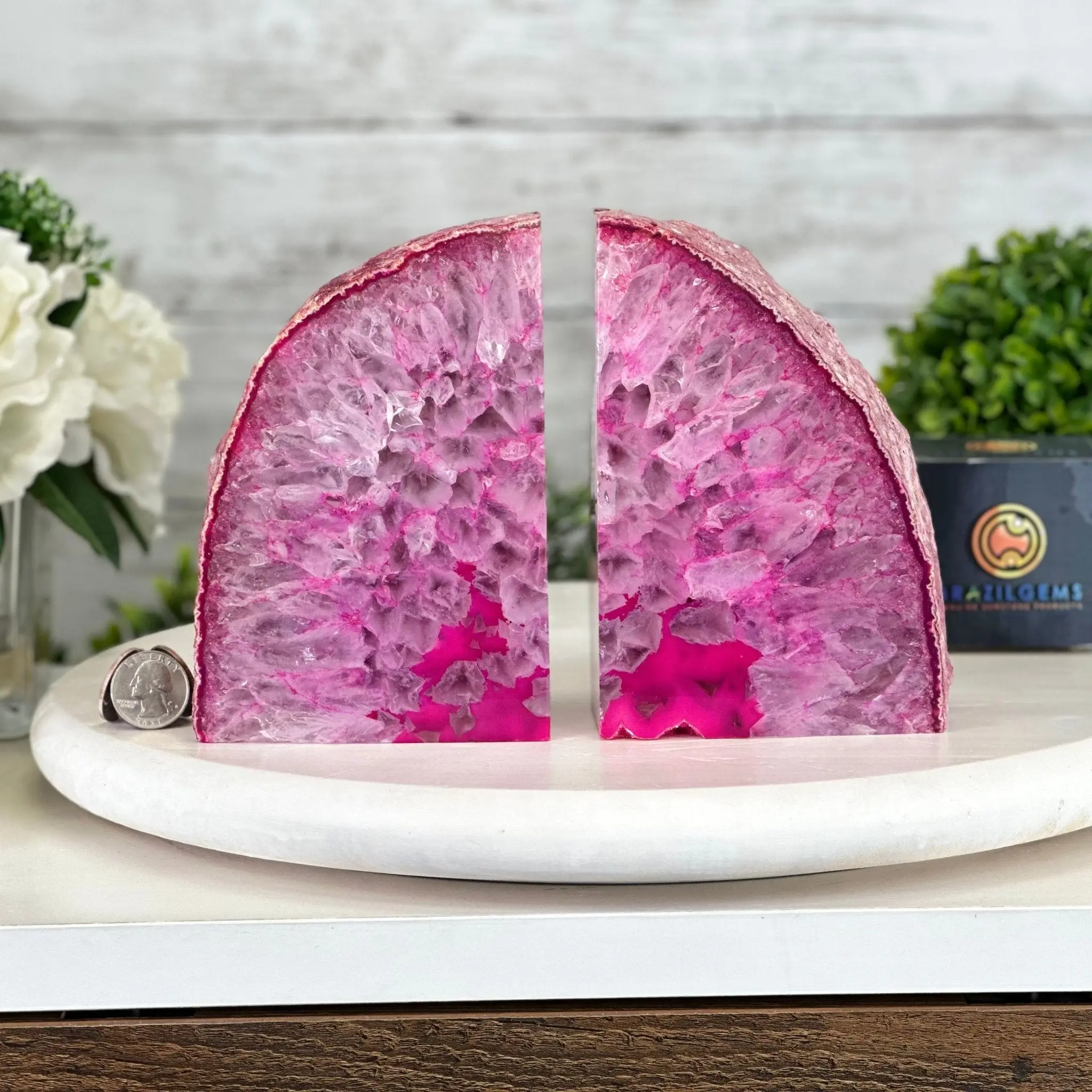 Pink Dyed Brazilian Agate Stone Bookends, 9.5 lbs & 6" Tall #5151PA-025
