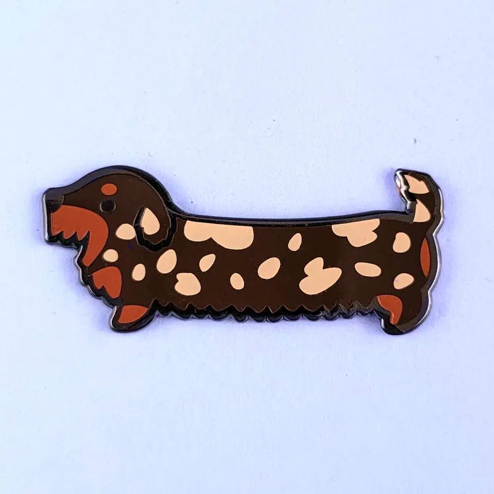 Weenie Dog Enamel Pin (Wire Coat Dapple Chocolate) - Dachshund Doxie Cute Dog Kawaii Brooch Pin