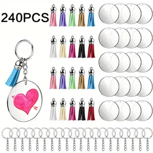 240 Piece Circular Acrylic Keychain Multi-color Tassel Pendant Sublimation Blanks Keychains Beauty & Personal Care