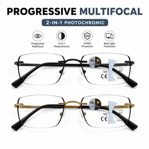 Progressive Multifocal Photochromic Reading Glasses for Men Women, Light Adaptive Blue Light Blocking Readers, HD Near Mid Far Vision Eyewear for Indoor Outdoor Use