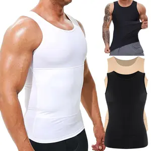 1/3Pack Men Tummy Control Body Shaper Tank Top Compression Vest Breathable Workout Gym Fitness Running Sleeveless Round Neck Undershirt Stretchy Quick Dry Athletic Training Muscle Tee Abs Abdomen Tight Comfortable Base Layer Shapewear Sportswear