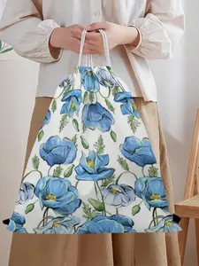 1pc 19.2x15.1 inch Flowers pattern drawstring bag, large capacity cartoon-patterned backpack, suitable for lightweight use in the gym, office, and travel. It can be used as a storage bag or as a holiday gift for friends. 3.30PYT-1