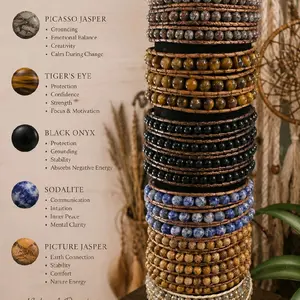 Handmade Gemstone Wrap-Around Bracelets - Adjustable, Boho-Style Accessory for Women