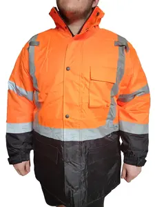 True to size Parka Orange with Black bottom Class 3 Reflective Safety Rain Jacket with Quilted Liner/  Water resistant Orange Safety jacket