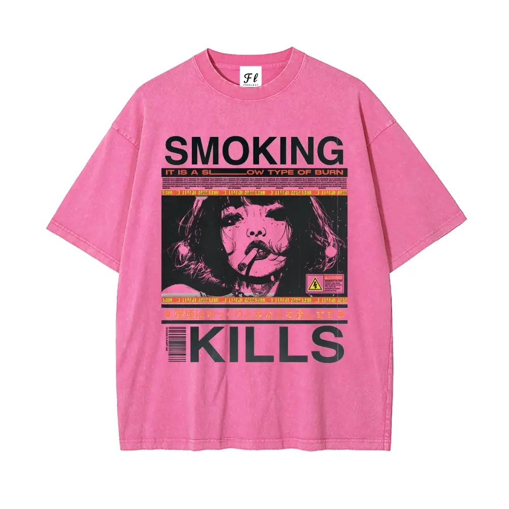 Smoking Kills Retro Manga T-Shirt – Oversize Unisex Washed Tee, Fun Profession “Anti-Smoking Advocate” Graphic, Super Soft Batik Cotton Pre-Shrunk S~5XL