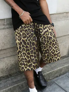 Men's Spring Summer American Street Leopard Print Loose Breathable Casual High Street Outdoor Pants, Stylish Mid-Calf Joggers, Streetwear