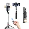 7-Section Telescopic Mobile Selfie Stick with 360° Rotation, 2 Fill Lights, Remote Control, Adjustable Telescoping Tripod & Monopod - Cable-Connected for Smartphones, Tripod for iPhone, Vlogging/Landscape Use