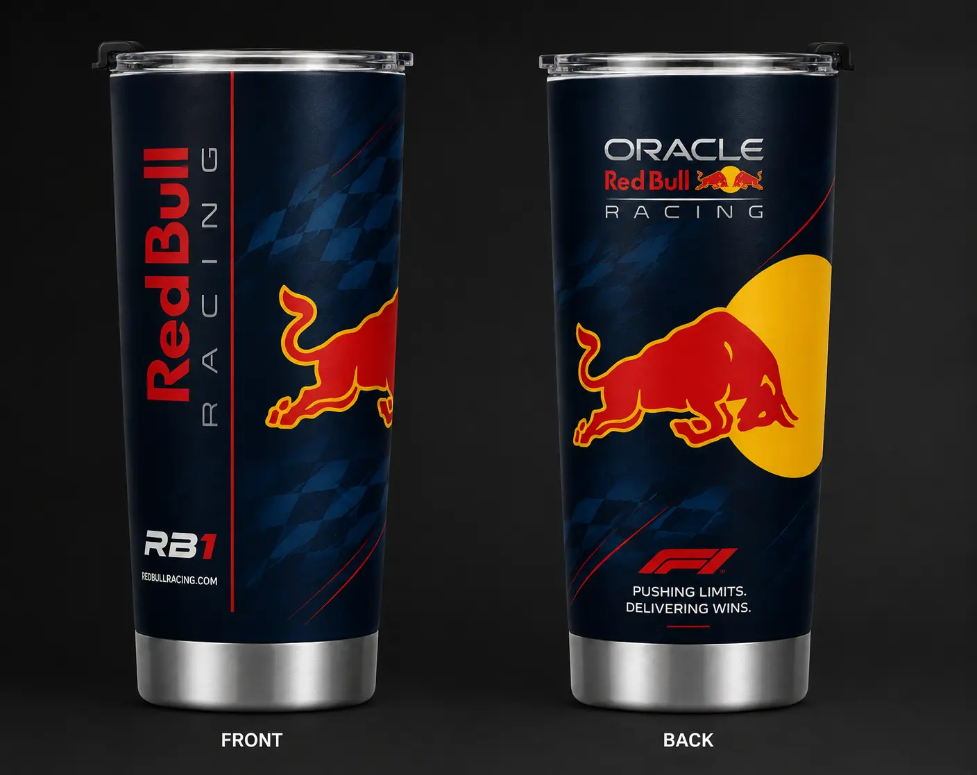 Red Bull-Inspired Stainless Steel Travel Bottle, 20oz (500-1,000 ml), Adults & Car Enthusiasts Kitchenware Drinkware Tumbler, Fits Most Standard Cup Holders, Great Gift For Car Enthusiasts